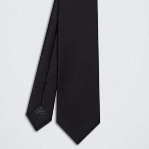$490 BRIONI Lux Essential Solid Black Satin XL Necktie Silk TIE ITALY handmade